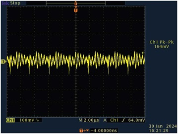 図9. 出力のピークtoピーク電圧(その1)。無負荷の場合の結果です。 Figure 9. Output peak-to-peak voltage without load.